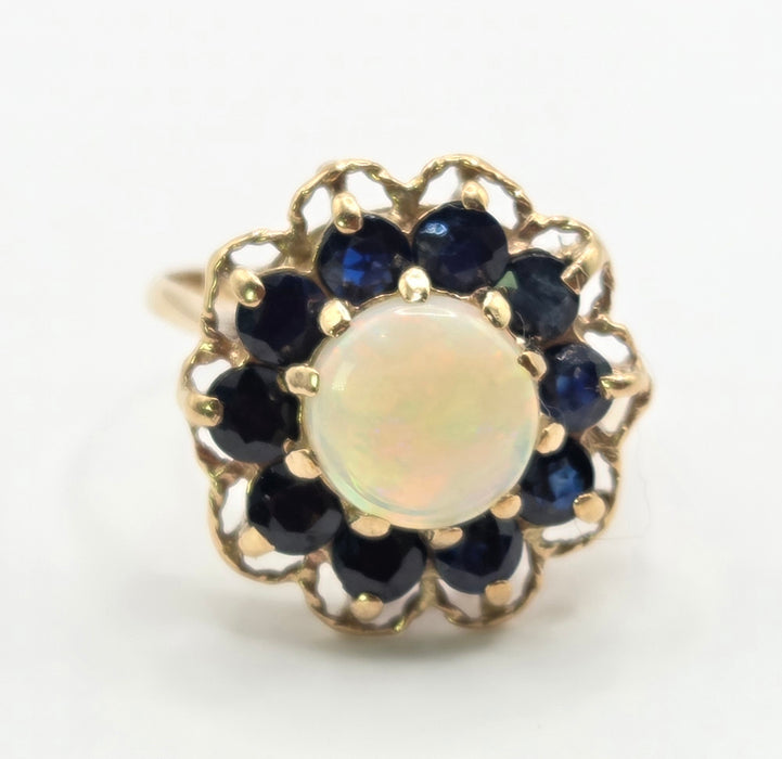 3180 Vintage: 9ct Yellow Gold Opal & Sapphire Cluster Ring — From 1977