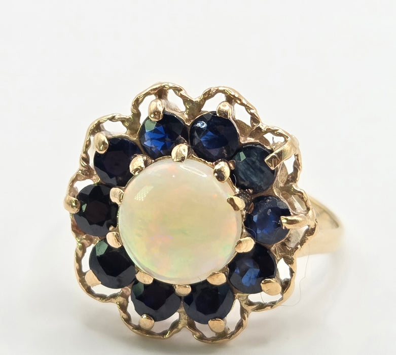 3180 Vintage: 9ct Yellow Gold Opal & Sapphire Cluster Ring — From 1977