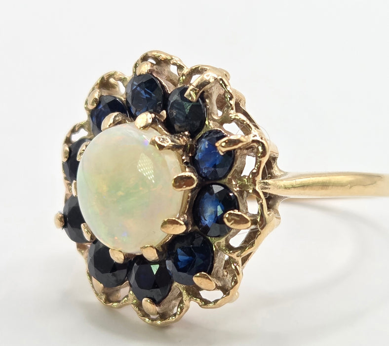 3180 Vintage: 9ct Yellow Gold Opal & Sapphire Cluster Ring — From 1977