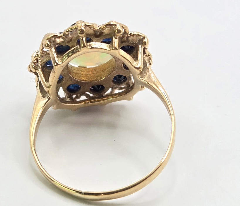 3180 Vintage: 9ct Yellow Gold Opal & Sapphire Cluster Ring — From 1977