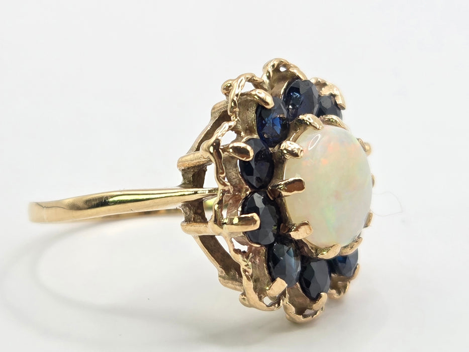3180 Vintage: 9ct Yellow Gold Opal & Sapphire Cluster Ring — From 1977