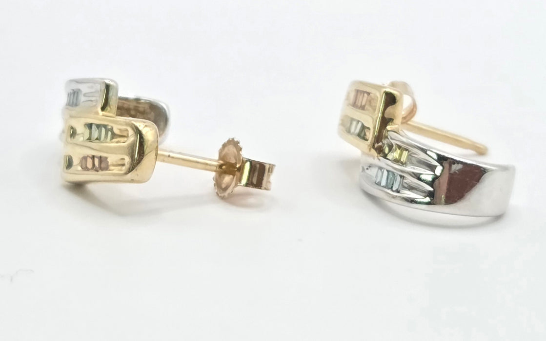 3215 Vintage: 9ct Yellow Gold Multicolour Diamond Baguette Drop Stud Earrings