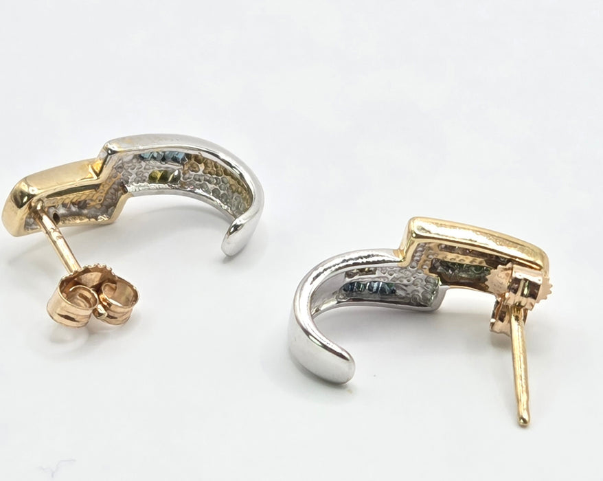 3215 Vintage: 9ct Yellow Gold Multicolour Diamond Baguette Drop Stud Earrings