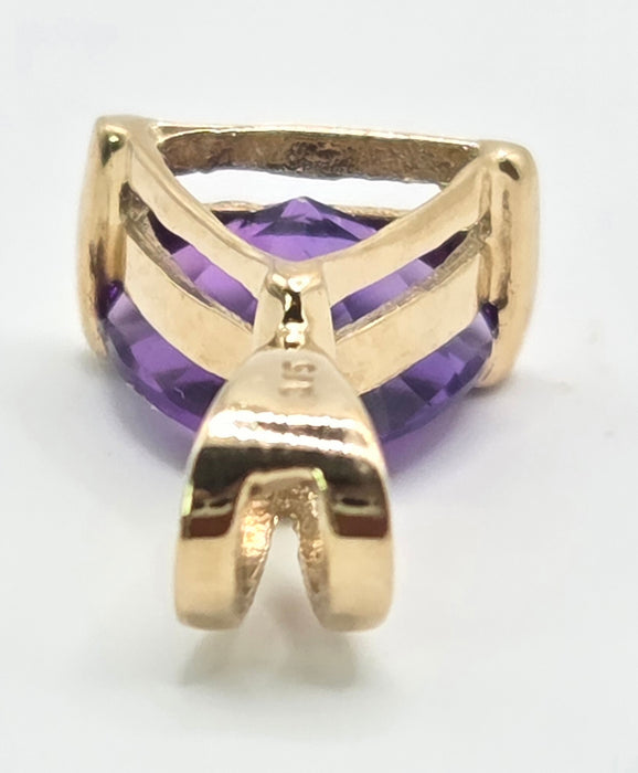 3034 Vintage: 9ct Yellow Gold Amethyst Trillion Pendant