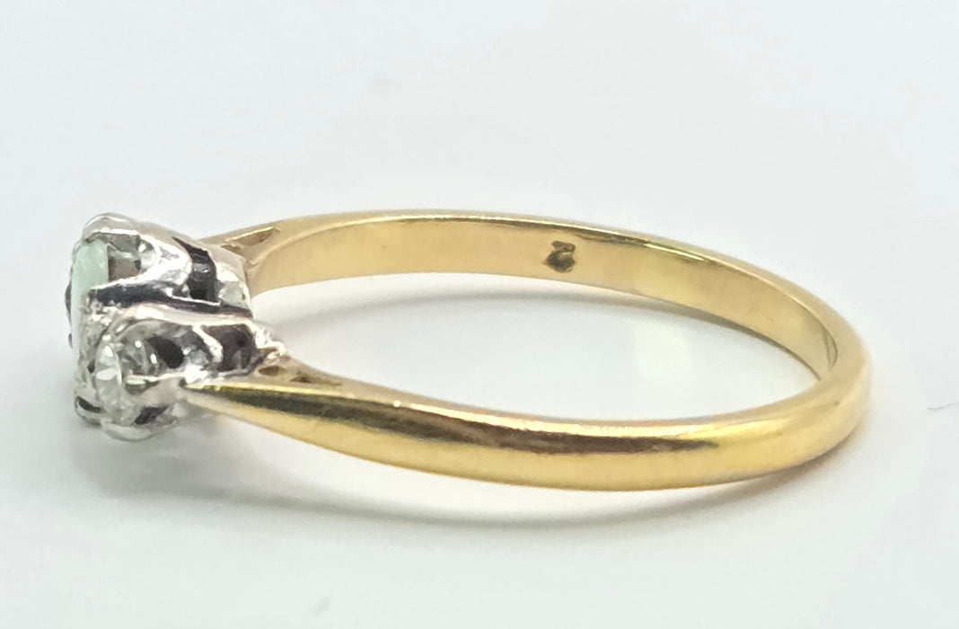 3242 Vintage: 18ct Yellow Gold Opal & Diamond Three-Stone Ring