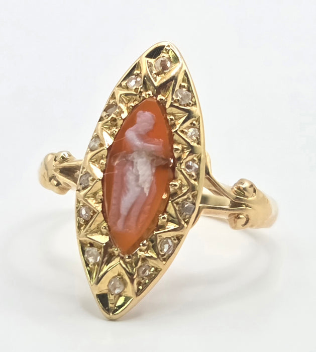 3243 Antique: 18ct Yellow Gold Carnelian & Diamond Ring — From 1903