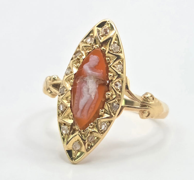 3243 Antique: 18ct Yellow Gold Carnelian & Diamond Ring — From 1903