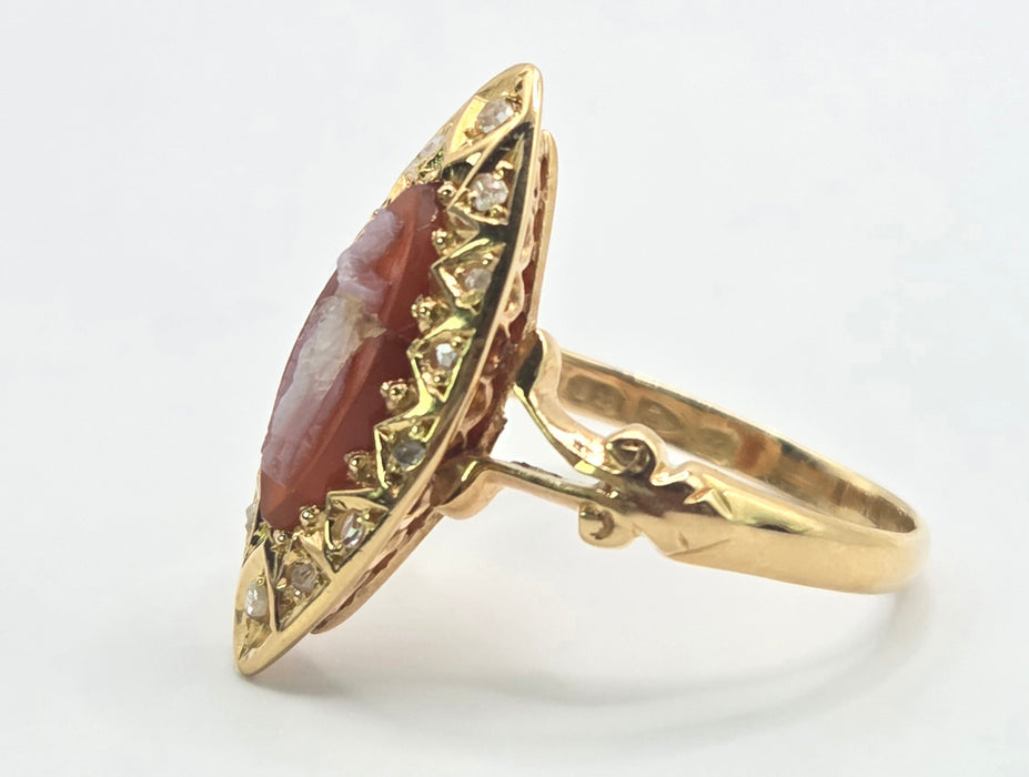 3243 Antique: 18ct Yellow Gold Carnelian & Diamond Ring — From 1903