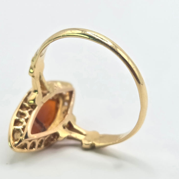 3243 Antique: 18ct Yellow Gold Carnelian & Diamond Ring — From 1903