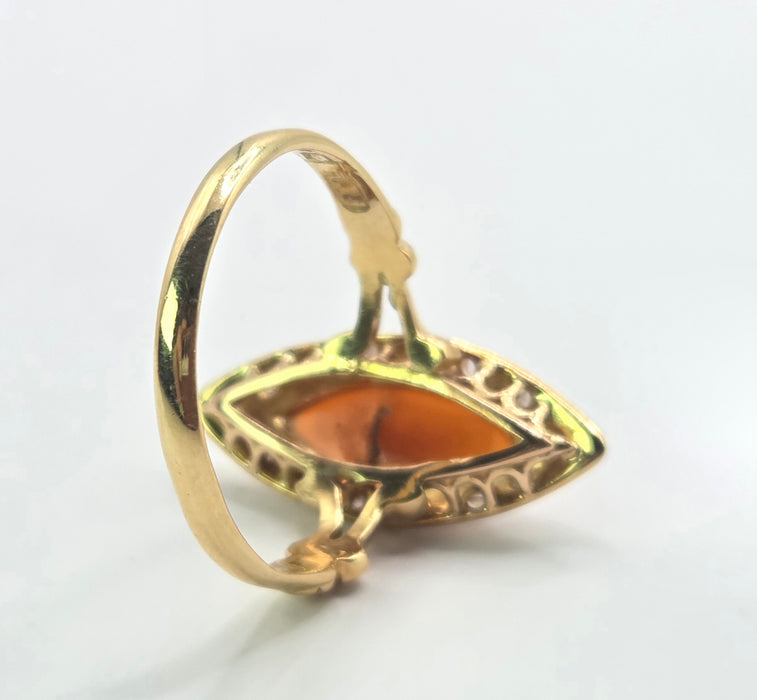 3243 Antique: 18ct Yellow Gold Carnelian & Diamond Ring — From 1903