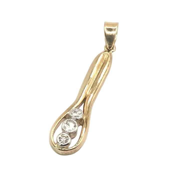 3217 Vintage: 18ct Yellow Gold Three-Stone Diamond Teardrop Pendant