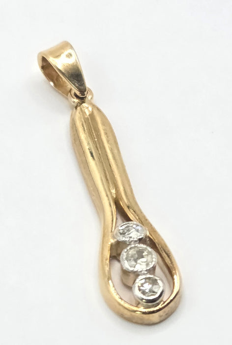 3217 Vintage: 18ct Yellow Gold Three-Stone Diamond Teardrop Pendant