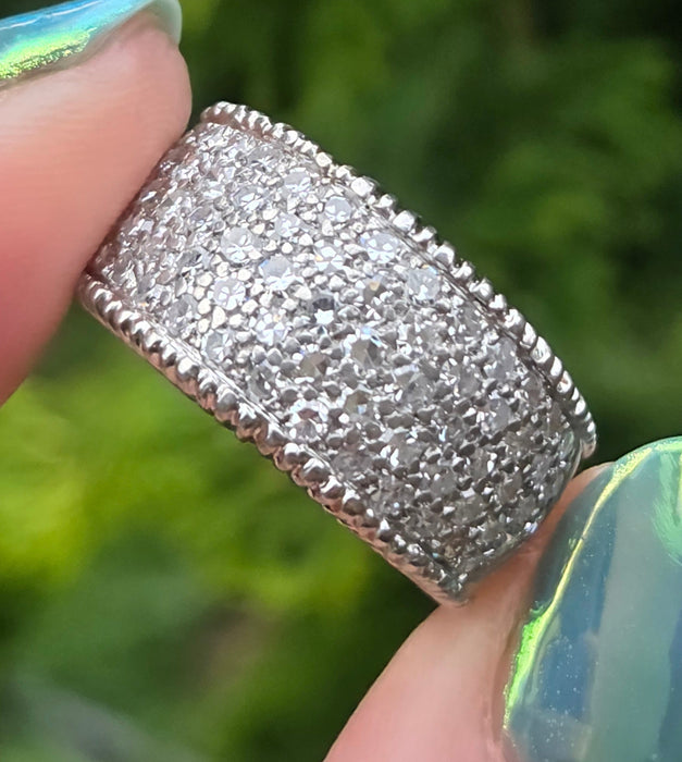 6499 Vintage: 18ct White Gold 88 Diamond (1.77ct) Pavé Half Hoop Band Ring — From 1978