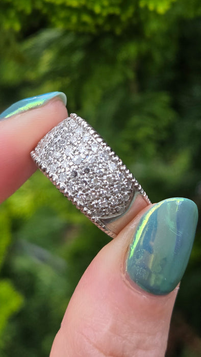 6499 Vintage: 18ct White Gold 88 Diamond (1.77ct) Pavé Half Hoop Band Ring — From 1978