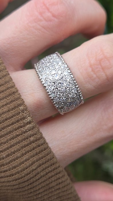 6499 Vintage: 18ct White Gold 88 Diamond (1.77ct) Pavé Half Hoop Band Ring — From 1978