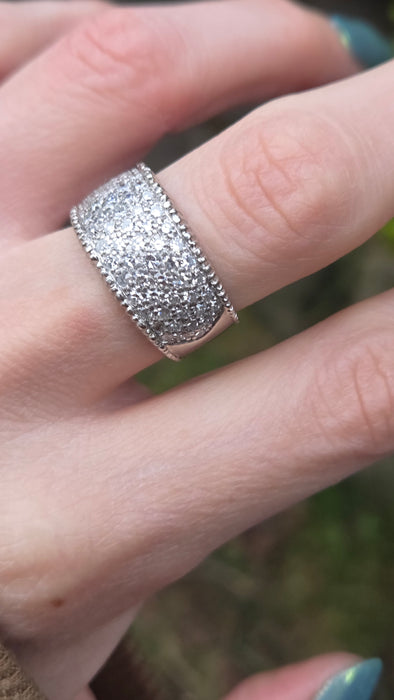 6499 Vintage: 18ct White Gold 88 Diamond (1.77ct) Pavé Half Hoop Band Ring — From 1978