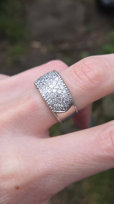 6499 Vintage: 18ct White Gold 88 Diamond (1.77ct) Pavé Half Hoop Band Ring — From 1978