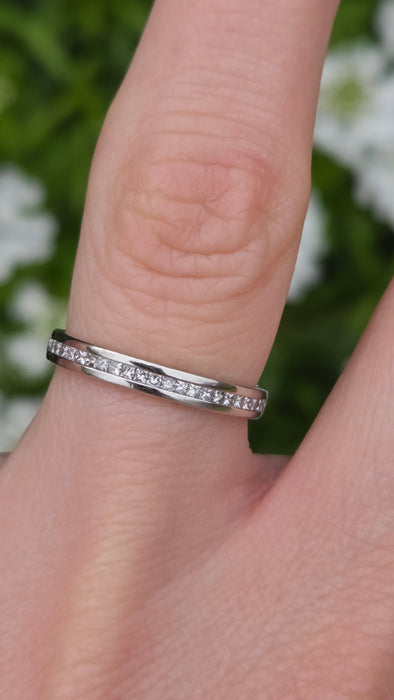 3164 Vintage: Platinum Princess Cut Diamond Half Eternity Ring