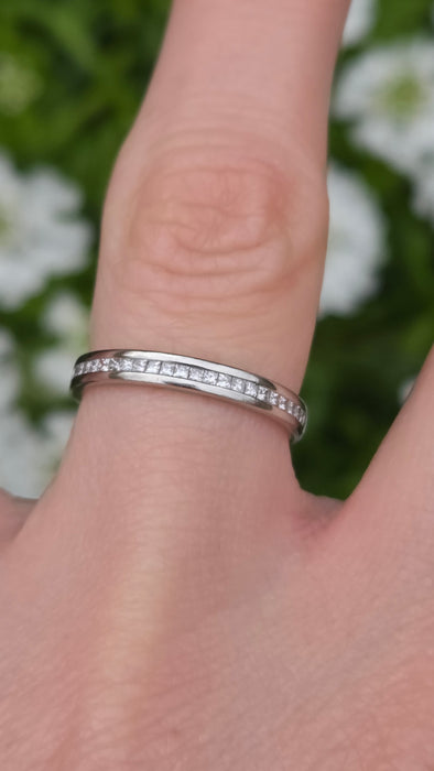 3164 Vintage: Platinum Princess Cut Diamond Half Eternity Ring