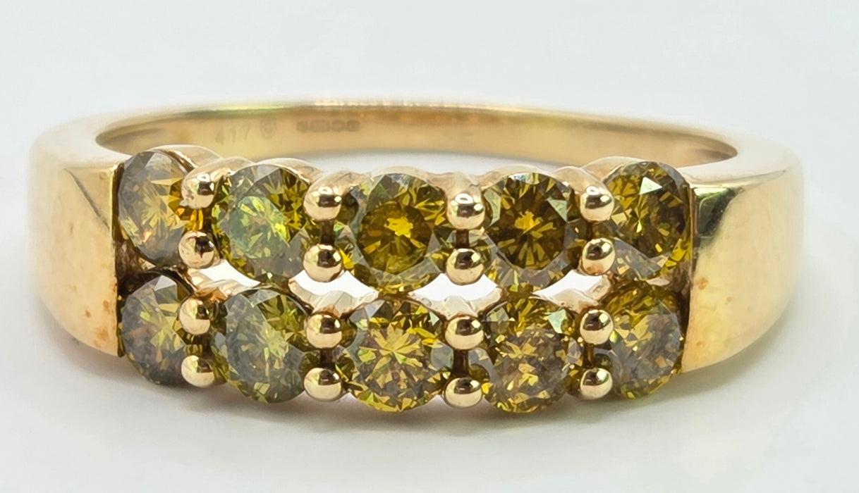 3249 Vintage: 9ct Yellow Gold Cognac Diamond Tiered Cluster Ring