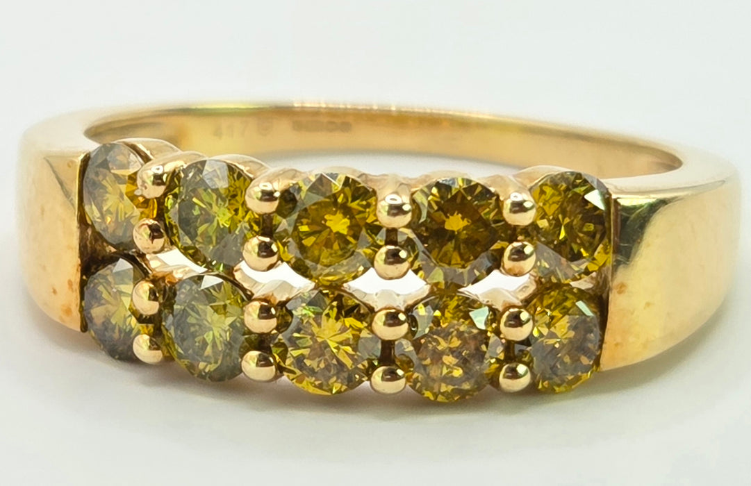 3249 Vintage: 9ct Yellow Gold Cognac Diamond Tiered Cluster Ring