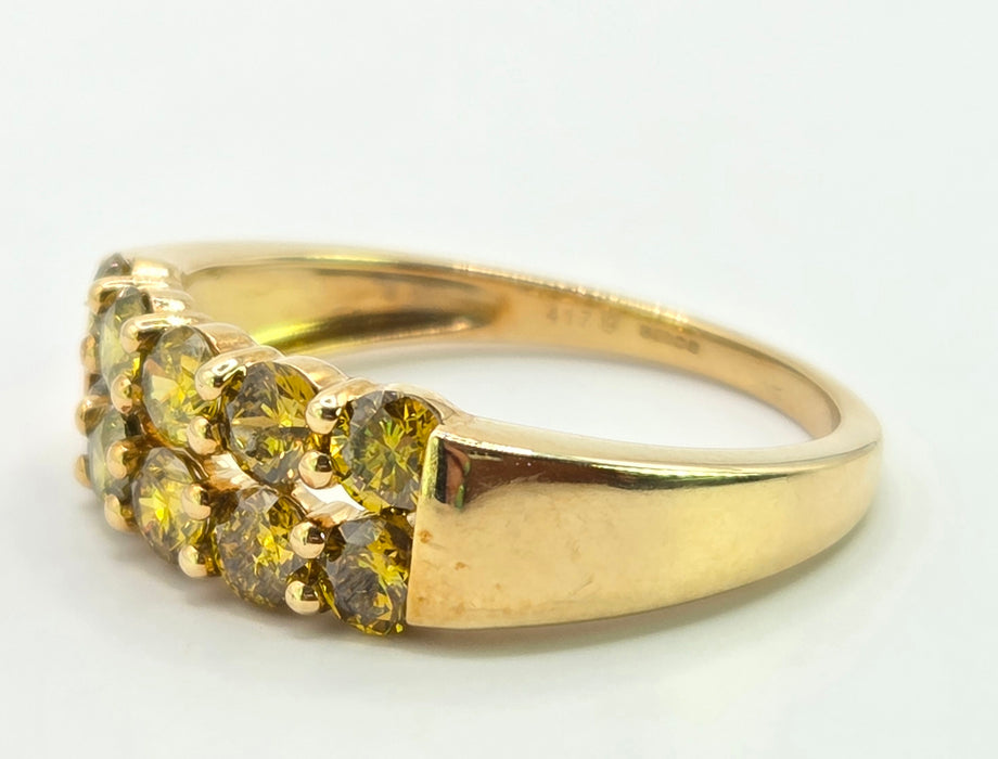 3249 Vintage: 9ct Yellow Gold Cognac Diamond Tiered Cluster Ring