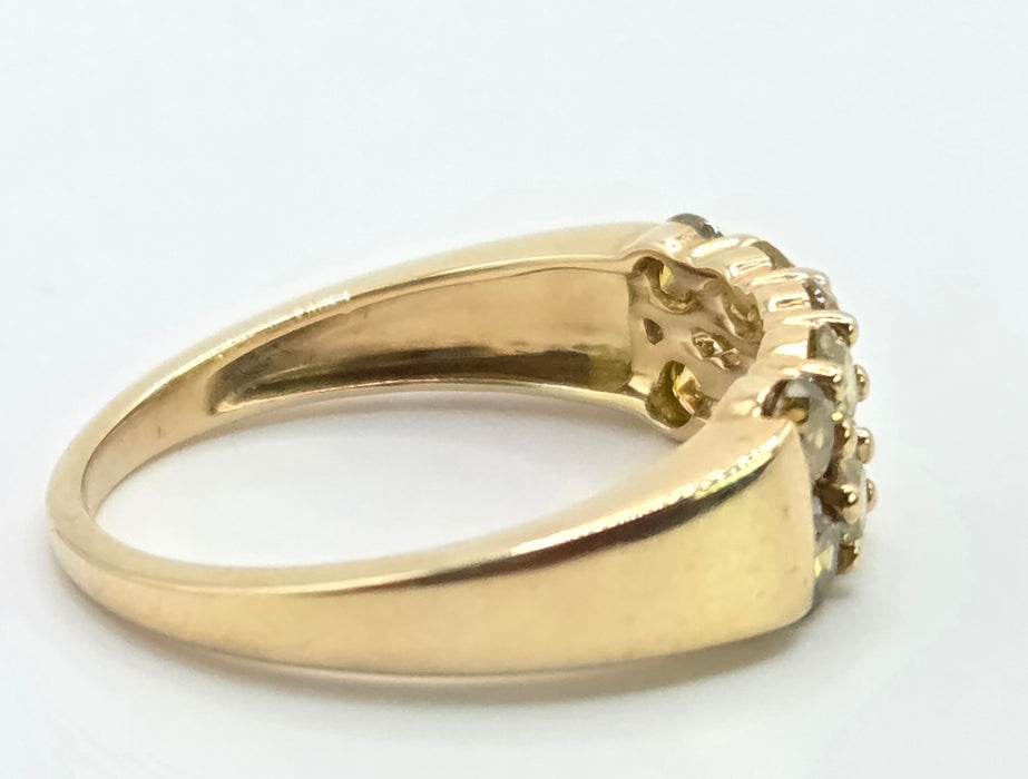 3249 Vintage: 9ct Yellow Gold Cognac Diamond Tiered Cluster Ring