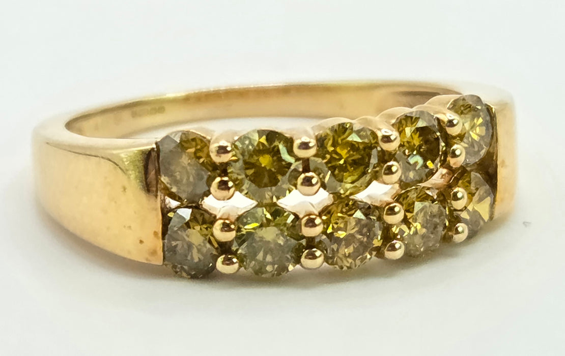 3249 Vintage: 9ct Yellow Gold Cognac Diamond Tiered Cluster Ring