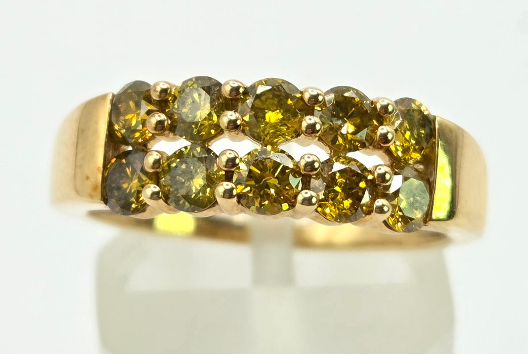 3249 Vintage: 9ct Yellow Gold Cognac Diamond Tiered Cluster Ring