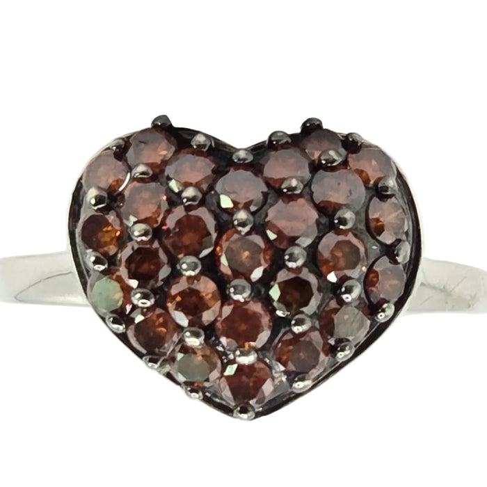 6103 Vintage: 9ct White Gold Red Diamond Heart Cluster Ring
