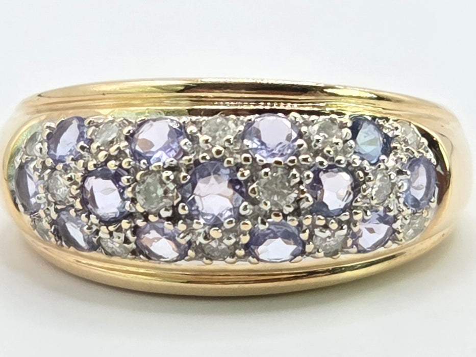 6312 Vintage: 14ct Yellow Gold Tanzanite & Diamond Cluster Band Ring
