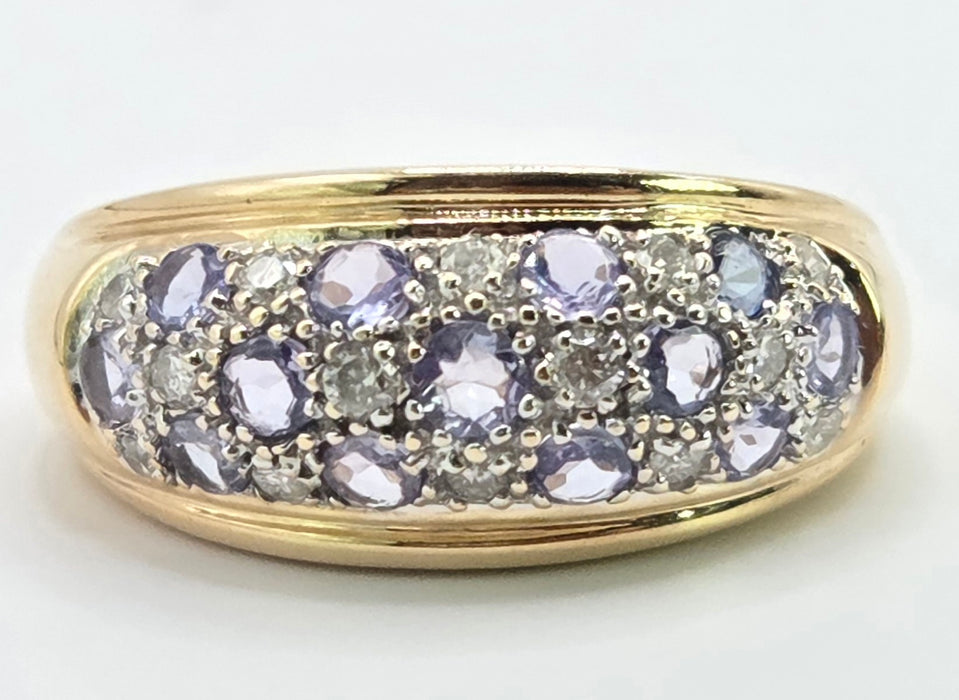 6312 Vintage: 14ct Yellow Gold Tanzanite & Diamond Cluster Band Ring