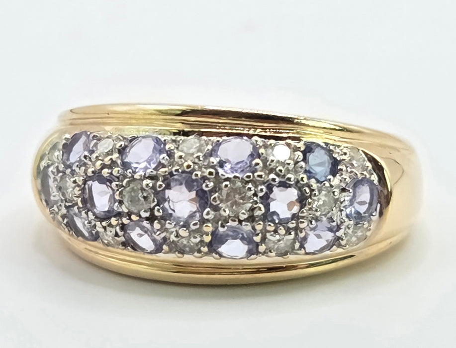 6312 Vintage: 14ct Yellow Gold Tanzanite & Diamond Cluster Band Ring
