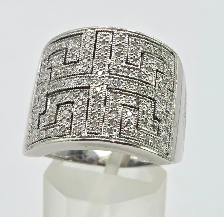 6330 Vintage: 9ct White Gold 1.75ct Diamond Greek Key Statement Ring