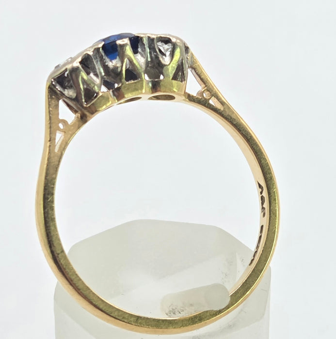 6527 Vintage: 18ct Yellow Gold Sapphire & Diamond Three Stone Ring — From 1981