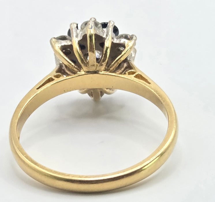6538 Vintage: 18ct Yellow Gold Sapphire & Diamond Cocktail Cluster Ring — From 1978
