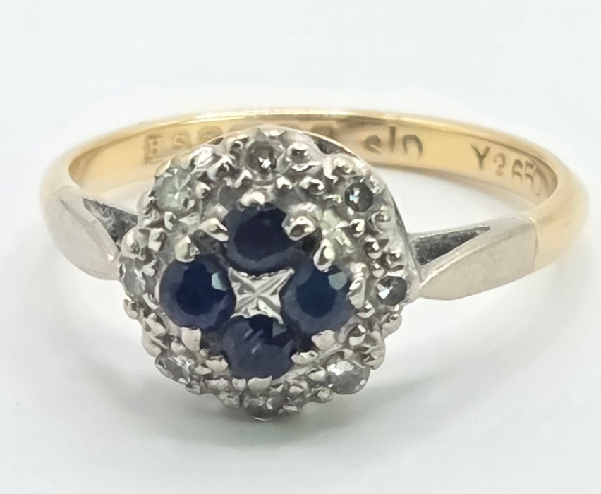 6540 Vintage: 18ct Yellow Gold Sapphire & Diamond Daisy Cluster Ring — From 1965