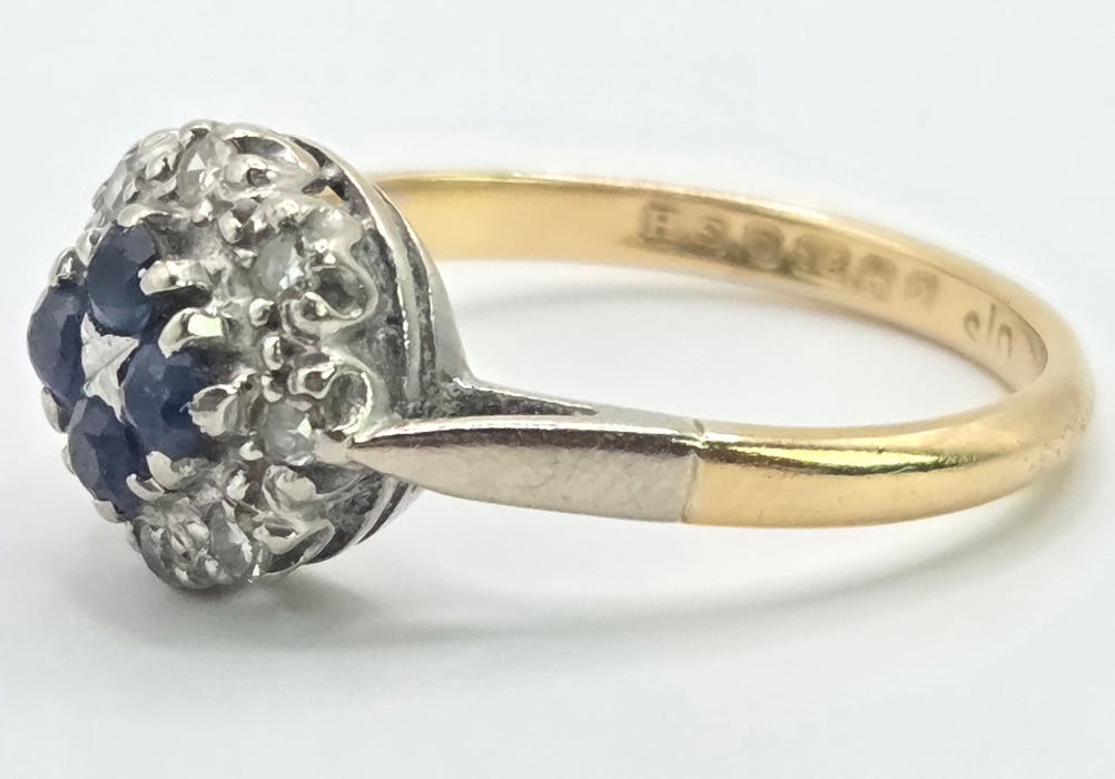 6540 Vintage: 18ct Yellow Gold Sapphire & Diamond Daisy Cluster Ring — From 1965