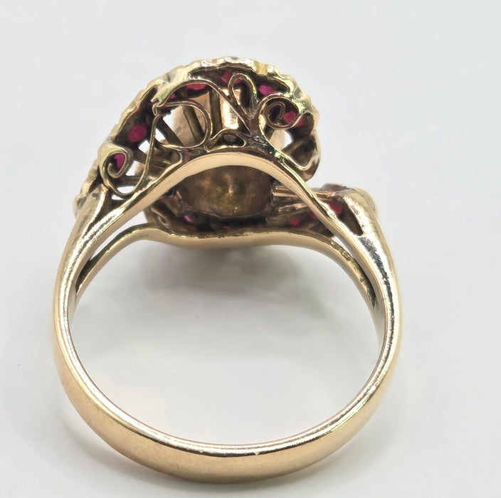 6541 Vintage: 18ct Yellow Gold Zircon & Ruby Cluster Ring