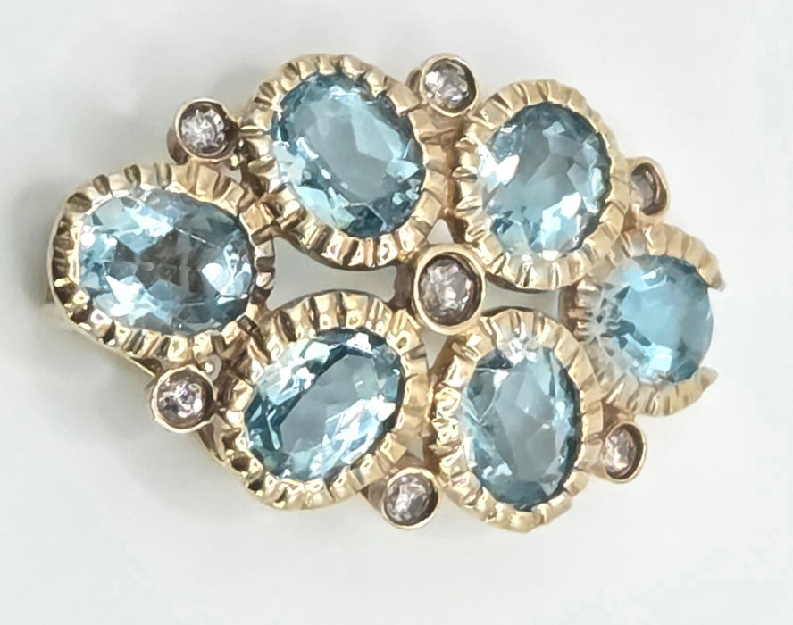 6544 Vintage: 9ct Yellow Gold Simulated Aquamarine & Diamond Pendant