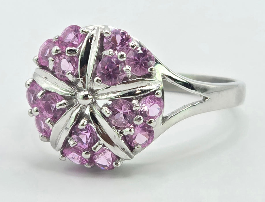 6545 Vintage: 18ct White Gold Pink Sapphire Cluster Cocktail Ring