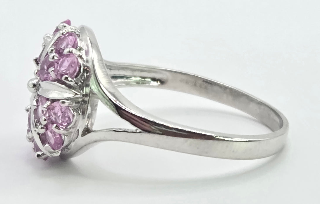 6545 Vintage: 18ct White Gold Pink Sapphire Cluster Cocktail Ring