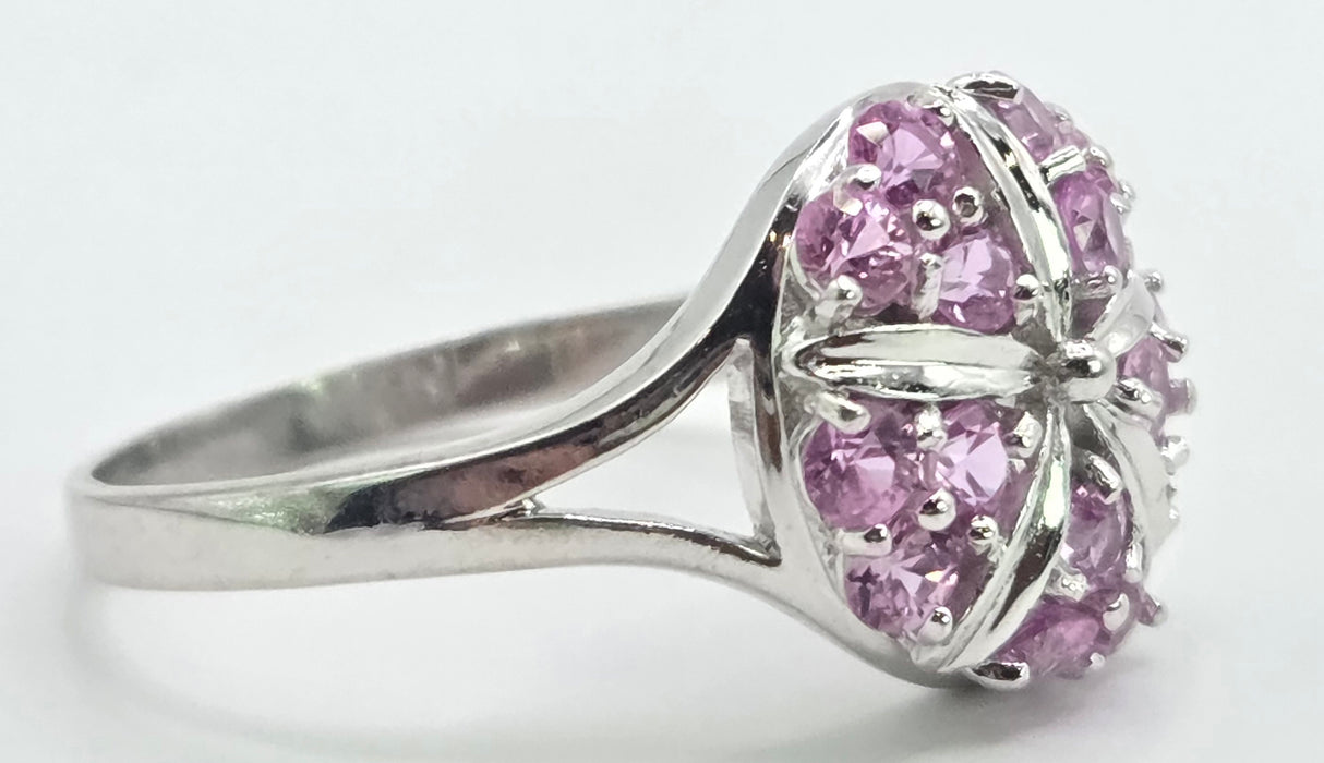 6545 Vintage: 18ct White Gold Pink Sapphire Cluster Cocktail Ring