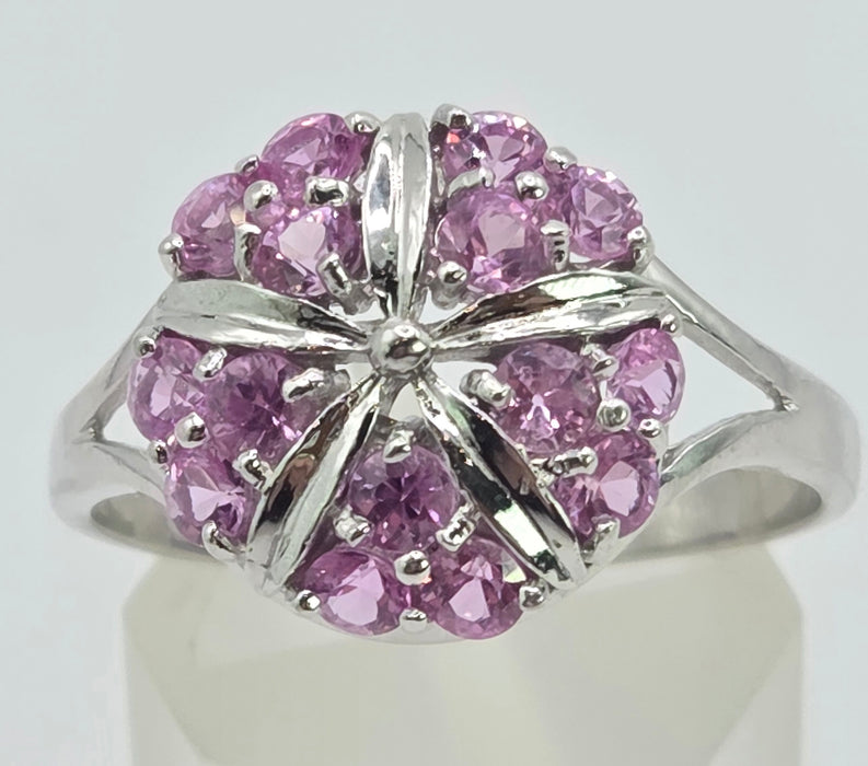 6545 Vintage: 18ct White Gold Pink Sapphire Cluster Cocktail Ring