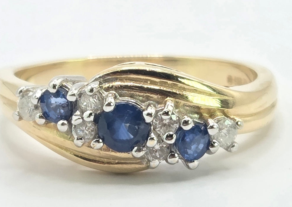 6547 Vintage: 14ct Yellow Gold Sapphire & Diamond Crossover Ring