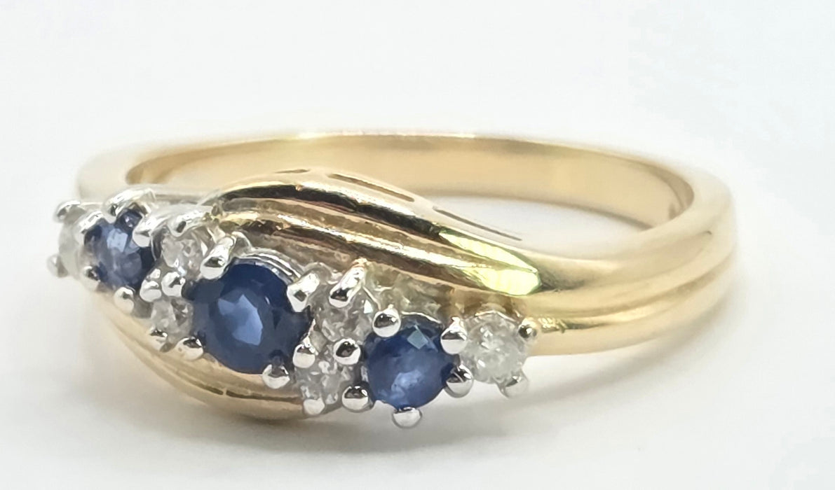 6547 Vintage: 14ct Yellow Gold Sapphire & Diamond Crossover Ring