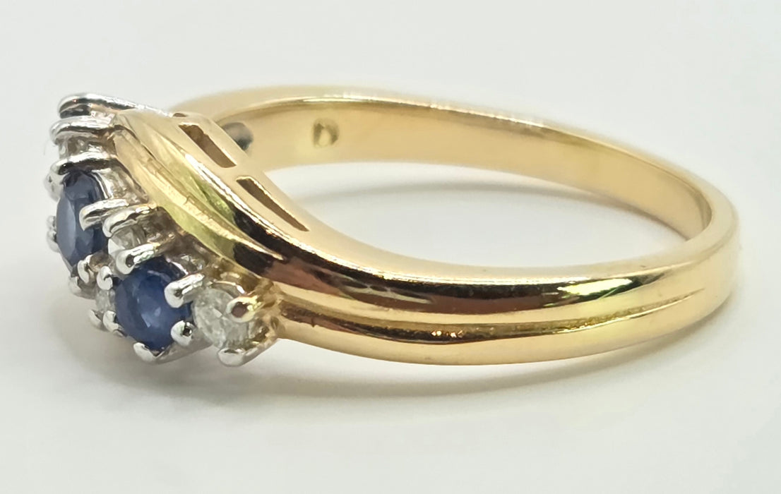 6547 Vintage: 14ct Yellow Gold Sapphire & Diamond Crossover Ring