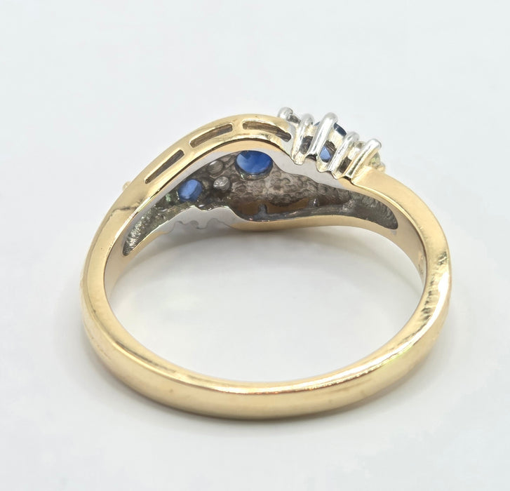 6547 Vintage: 14ct Yellow Gold Sapphire & Diamond Crossover Ring
