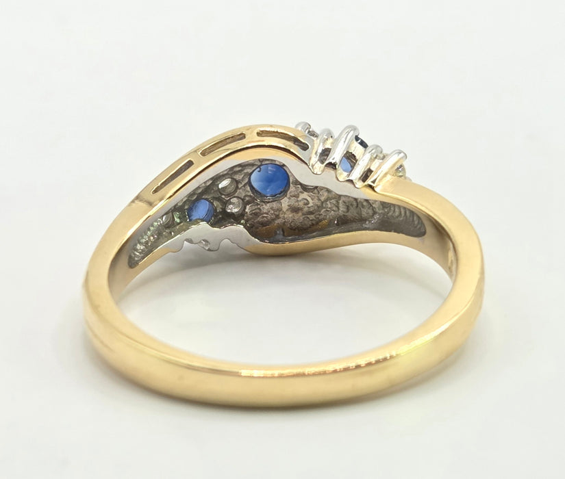 6547 Vintage: 14ct Yellow Gold Sapphire & Diamond Crossover Ring