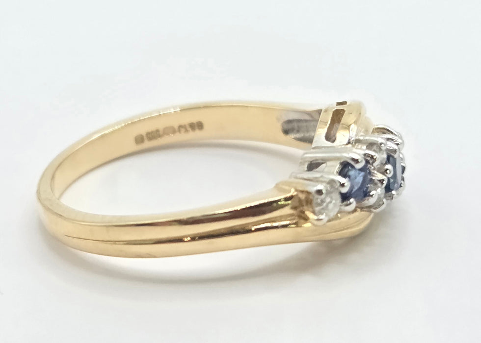 6547 Vintage: 14ct Yellow Gold Sapphire & Diamond Crossover Ring
